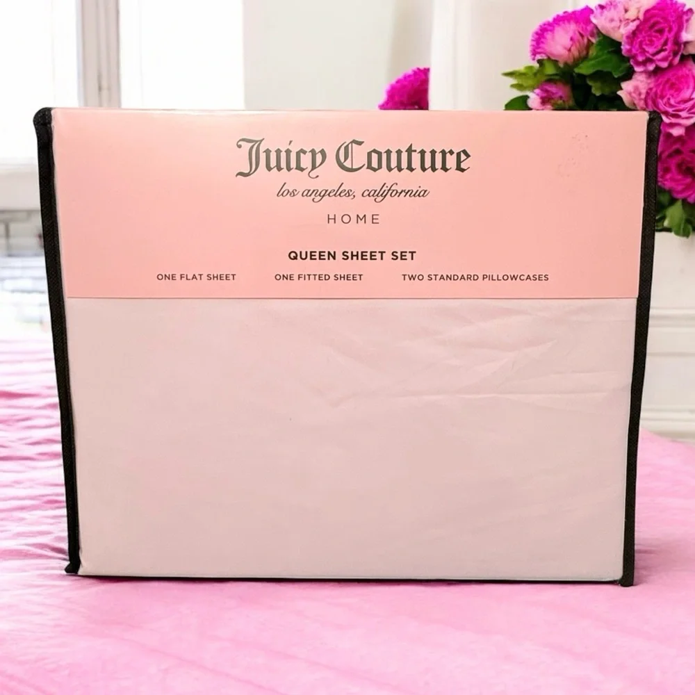 Juicy Couture Queen Sheet Set - Pink and White